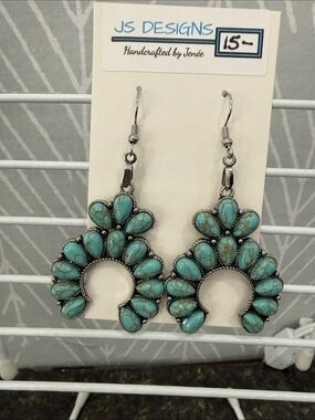 JS Designs Turquoise Petal Cluster Hoop Dangle Earrings
